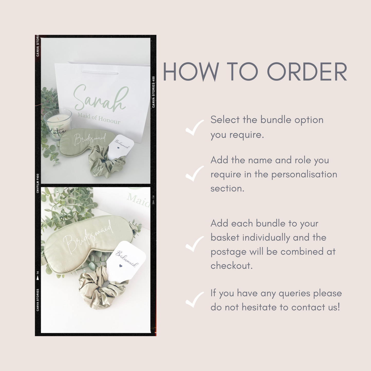 Personalised Bridal Party Gift Bag Bundle - sage green