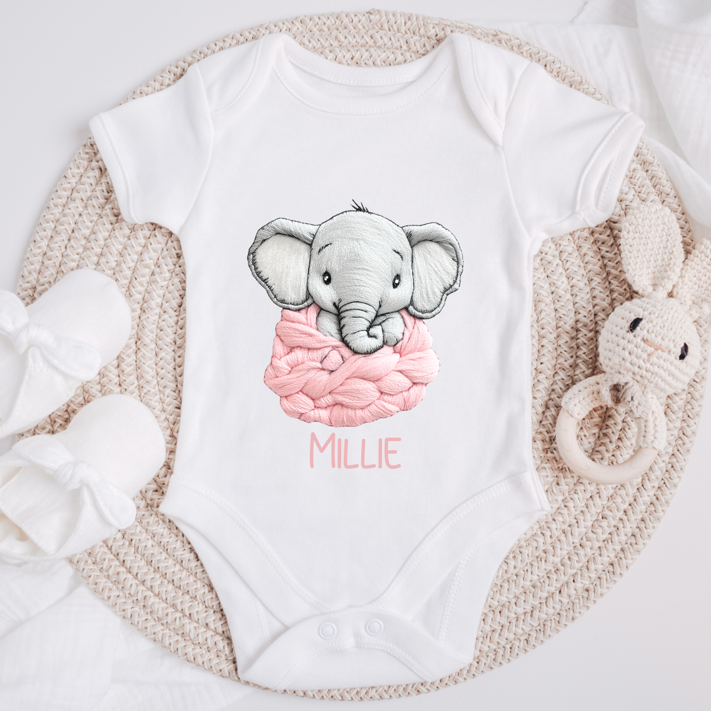 Personalised elephant baby vest with name