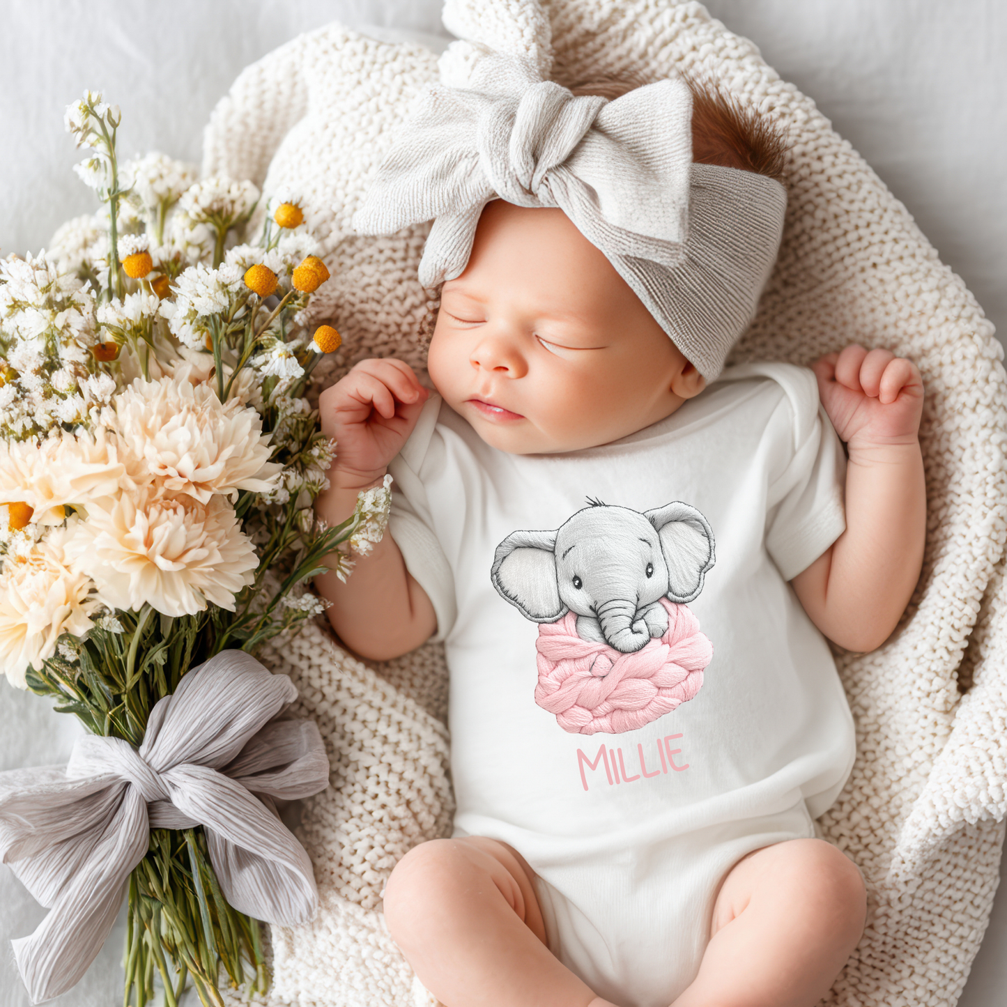 Personalised elephant baby vest with name