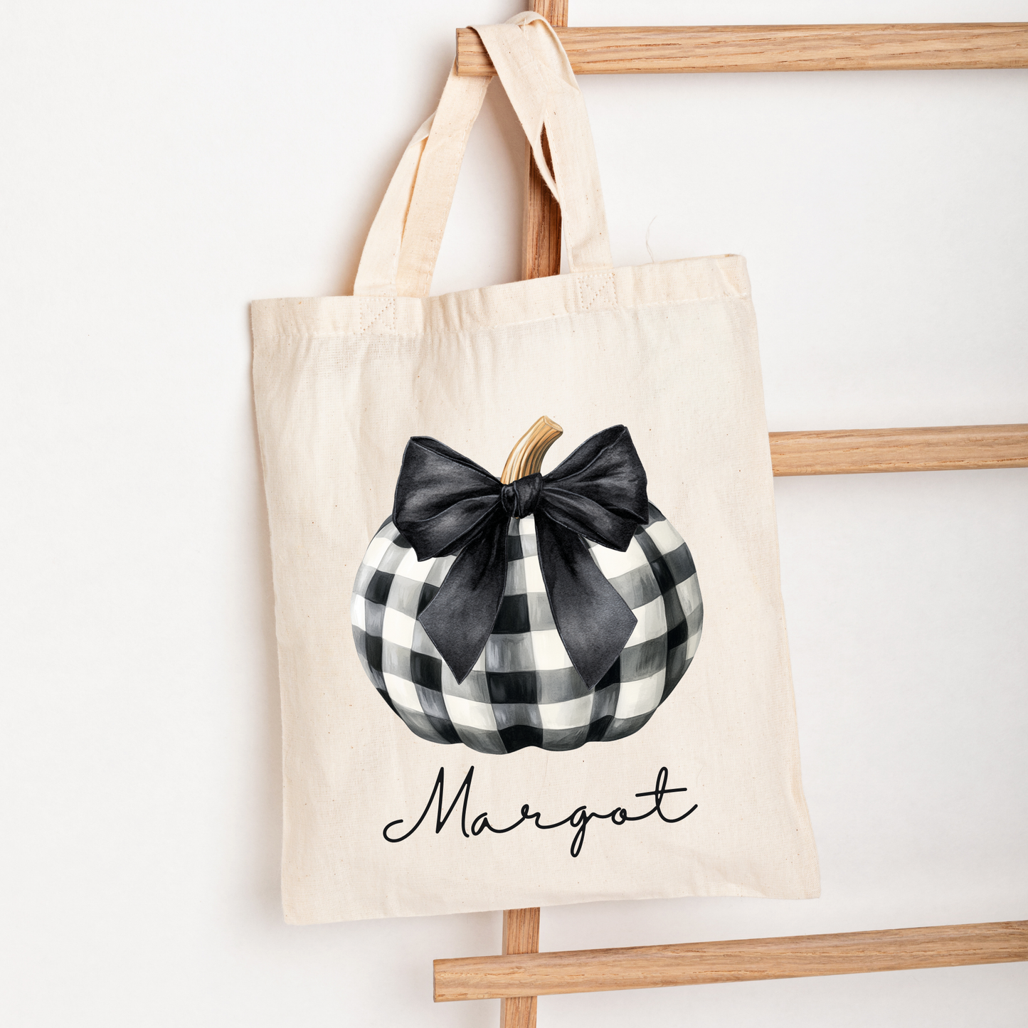 Checked pumpkin tote bag