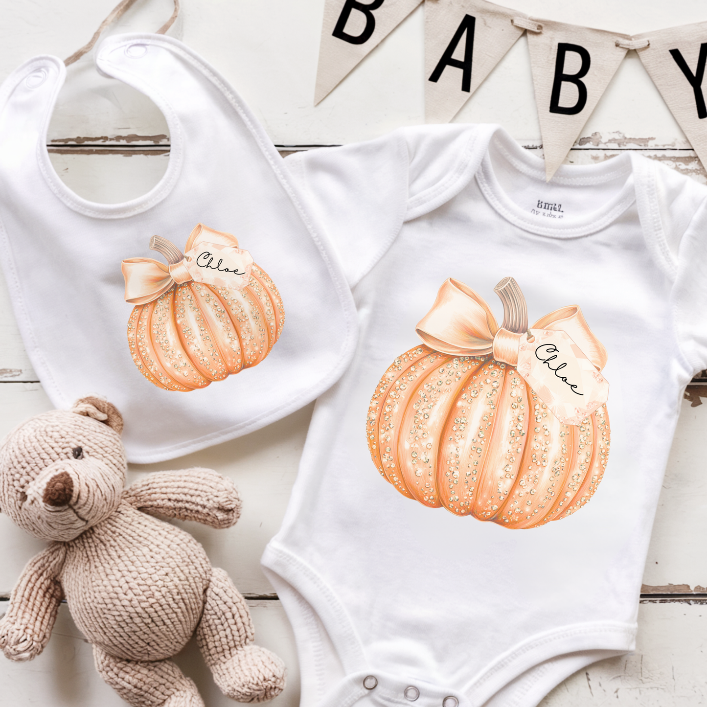 Halloween baby grow - bling pumpkin