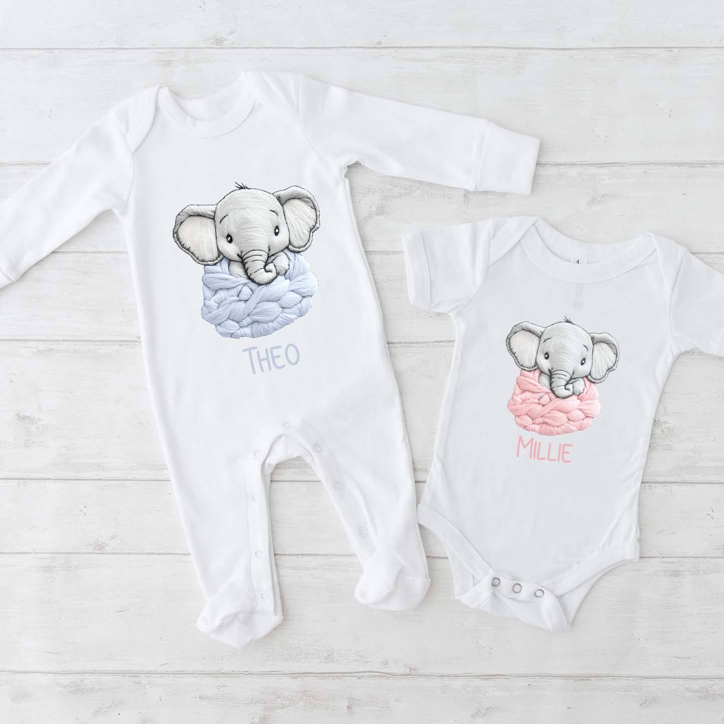 Personalised elephant baby vest with name