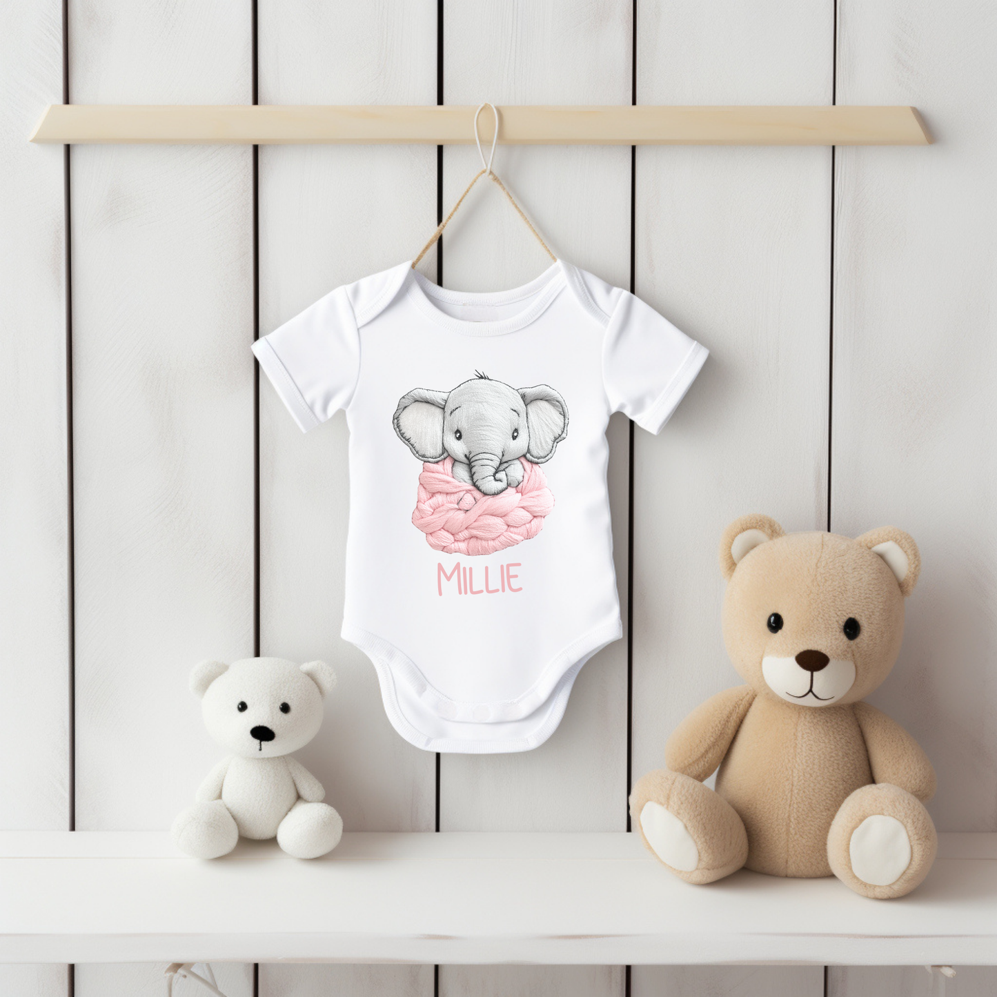 Personalised elephant baby vest with name