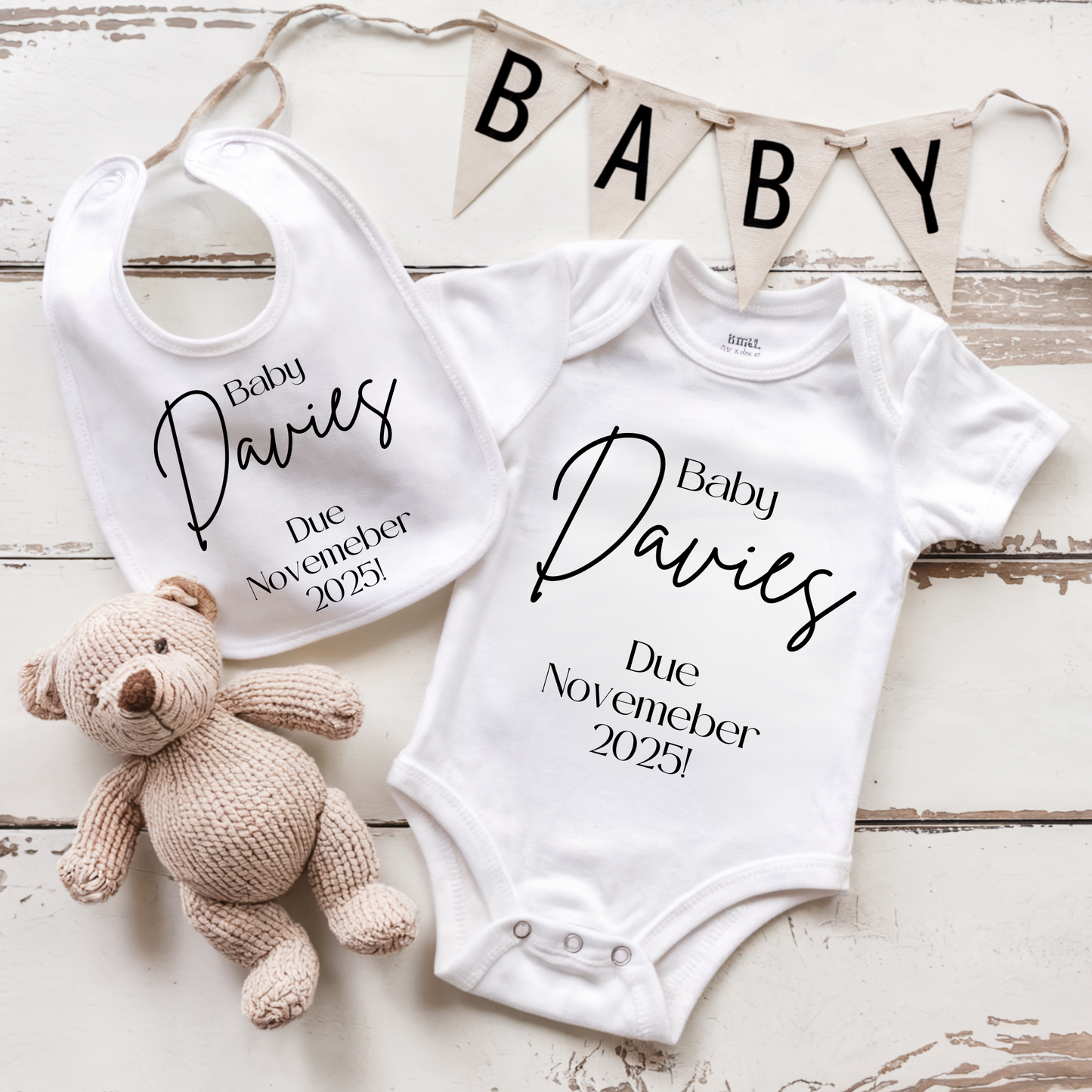 Personalised new baby announcement with due date