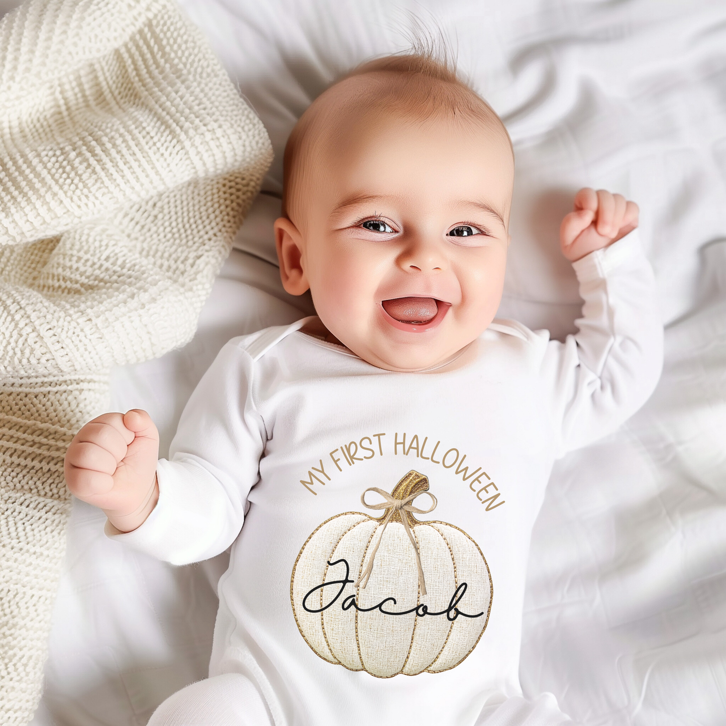My First Halloween baby grow - rustic pumpkin