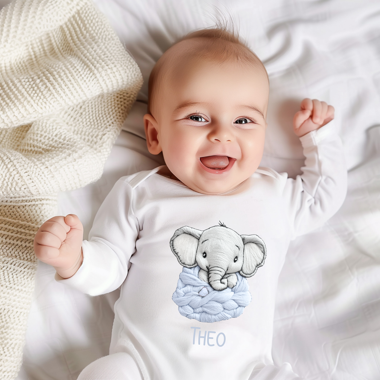Personalised elephant baby vest with name