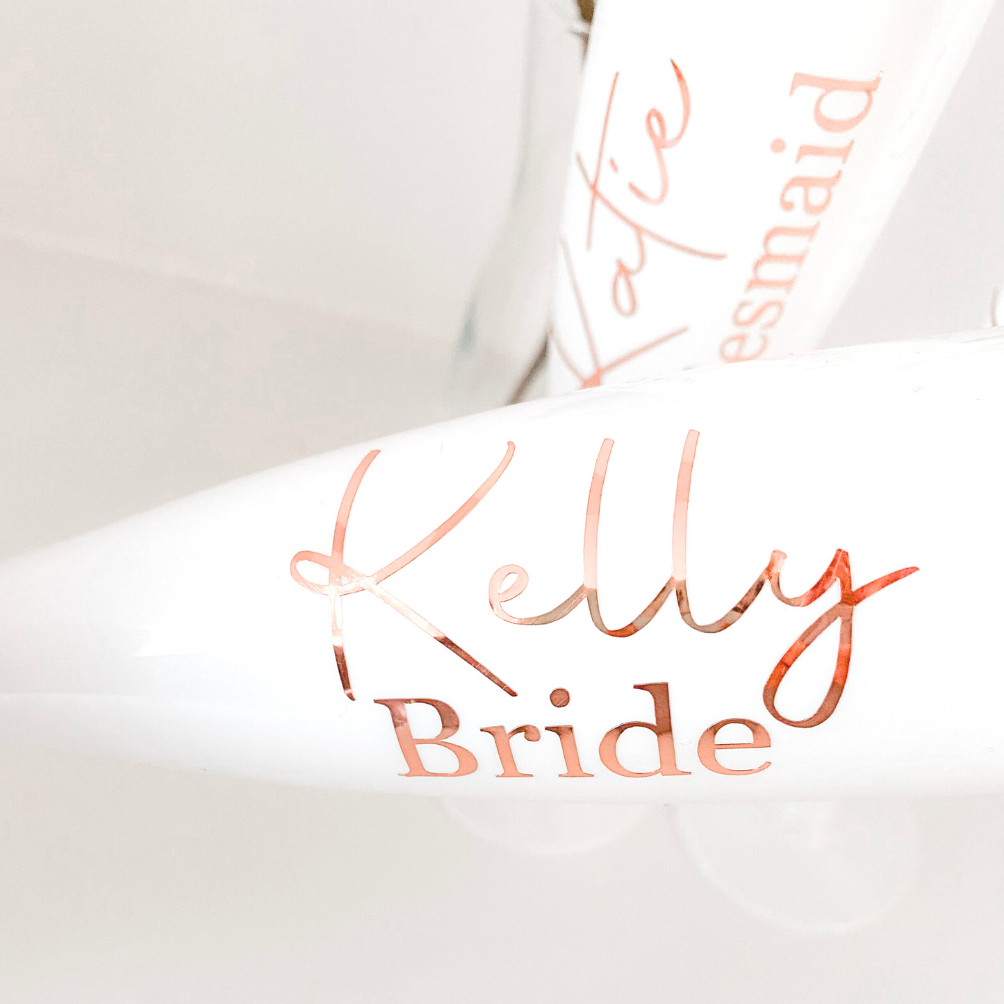 white personalised champagne flute for wedding