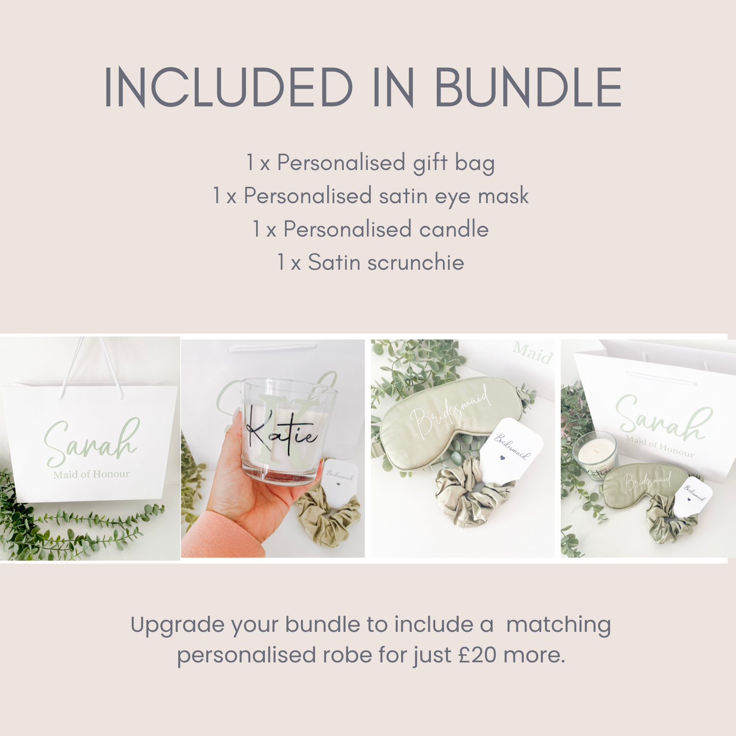Personalised Bridal Party Gift Bag Bundle - sage green