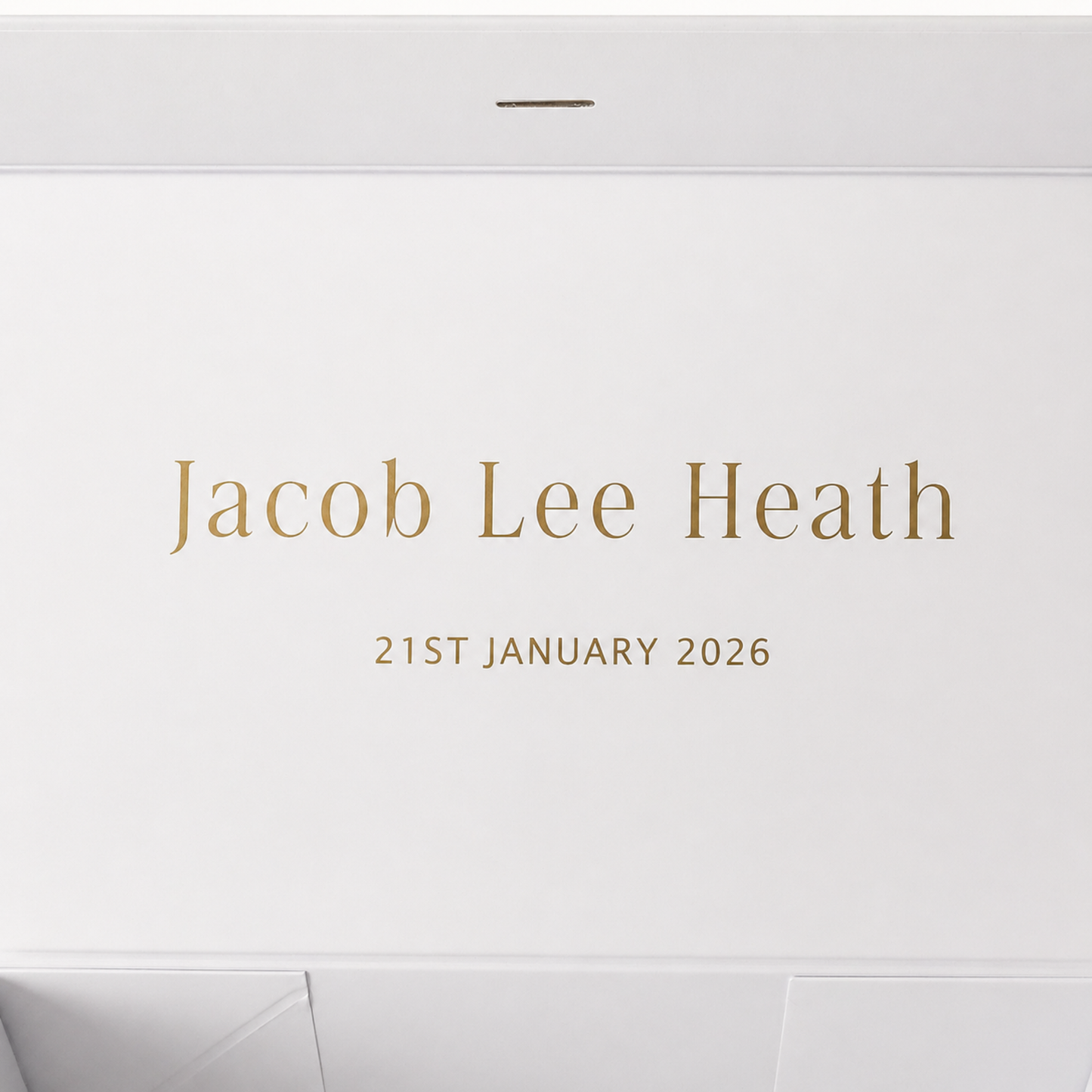 Close up of personalised lettering on baby gift box