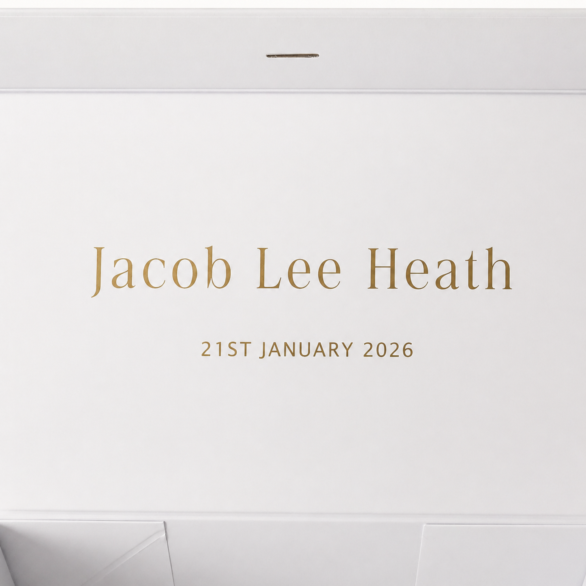 Close up of personalised lettering on baby gift box