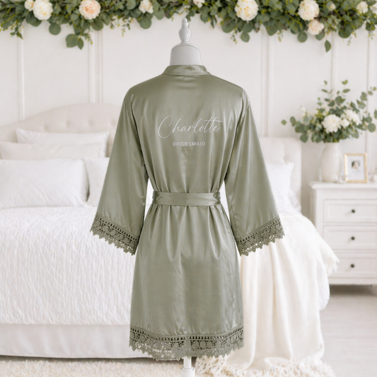 Personalised Adult Robe with Lace Trim