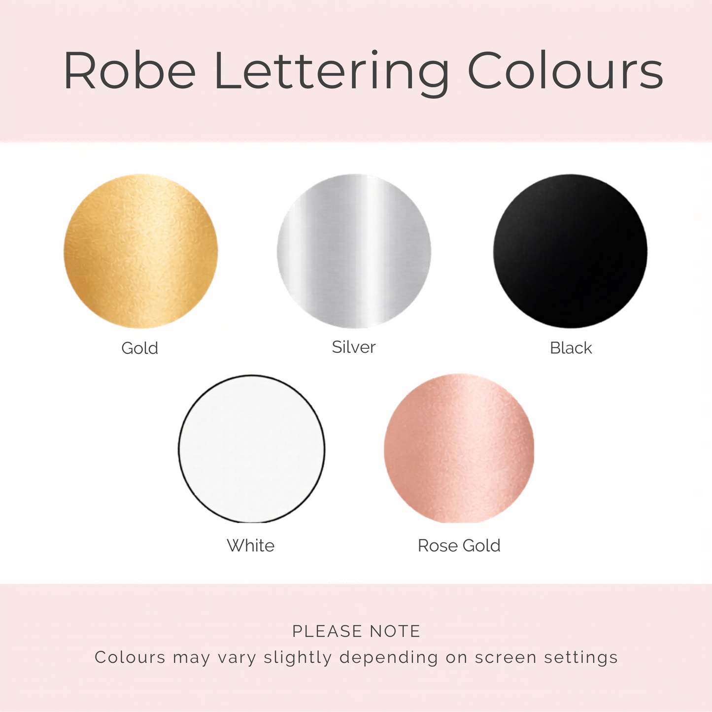 robe lettering colour chart