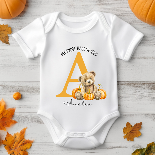 My First Halloween baby grow - with initial bear