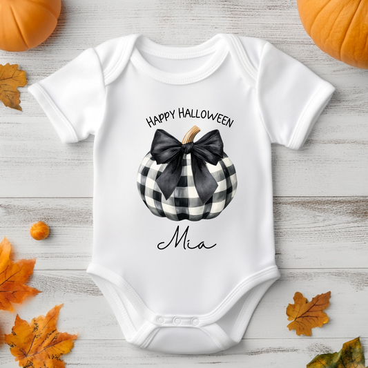 Halloween baby grow - Checked Pumpkin