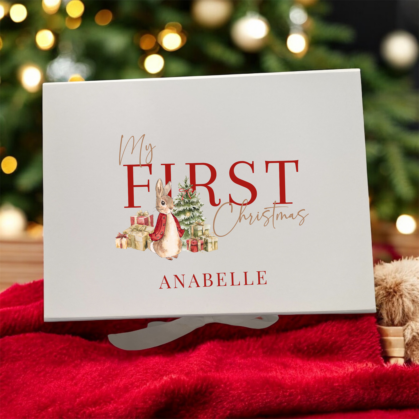My First Christmas Gift box - Red bunny design