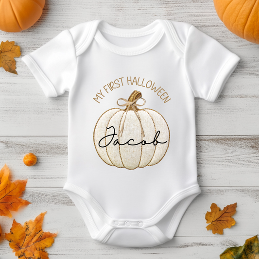 My First Halloween baby grow - rustic pumpkin