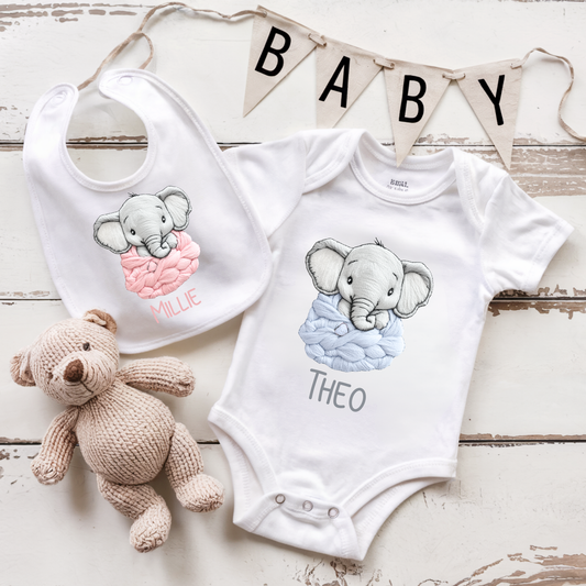 Personalised elephant baby vest with name
