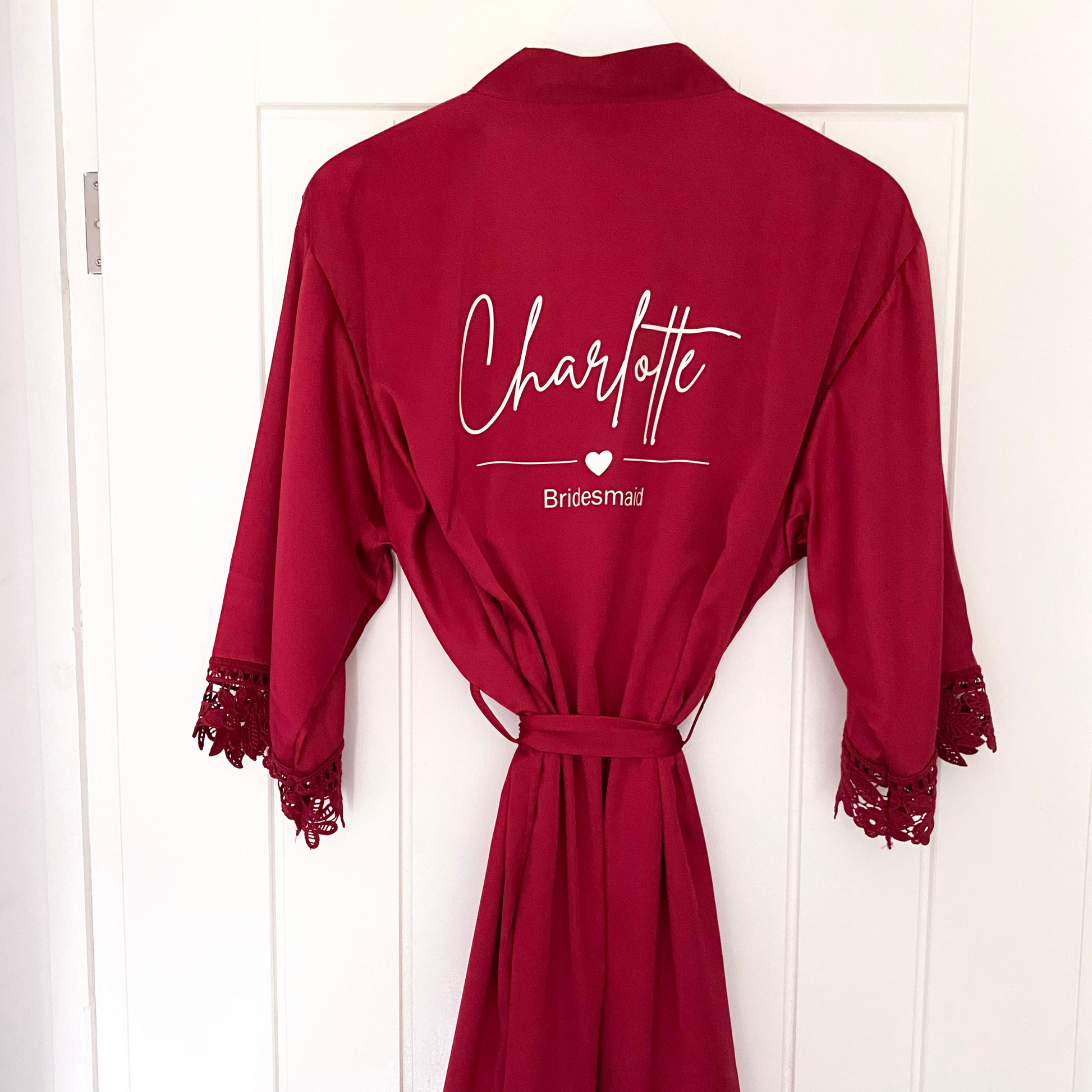 Burgundy Bridal Party Robe heart design