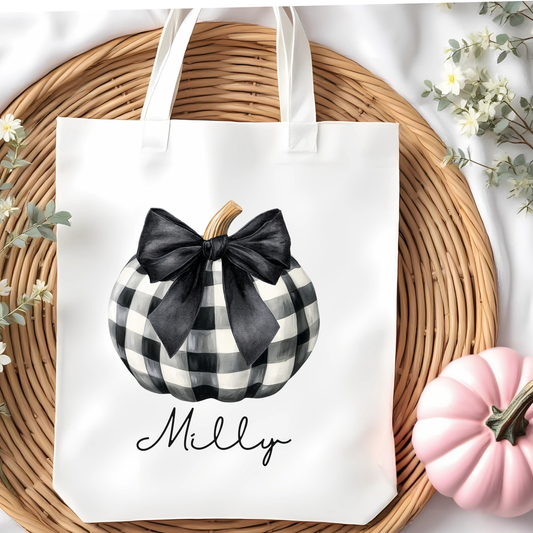 Checked pumpkin tote bag