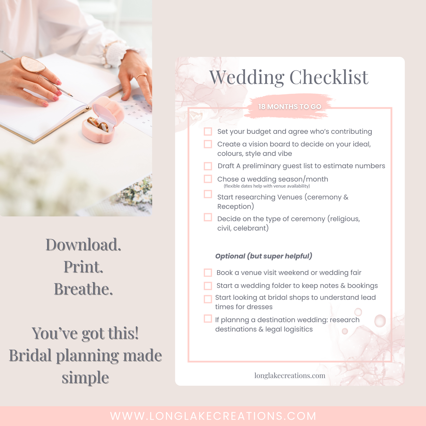18 month wedding planning checklist (printable PDF)