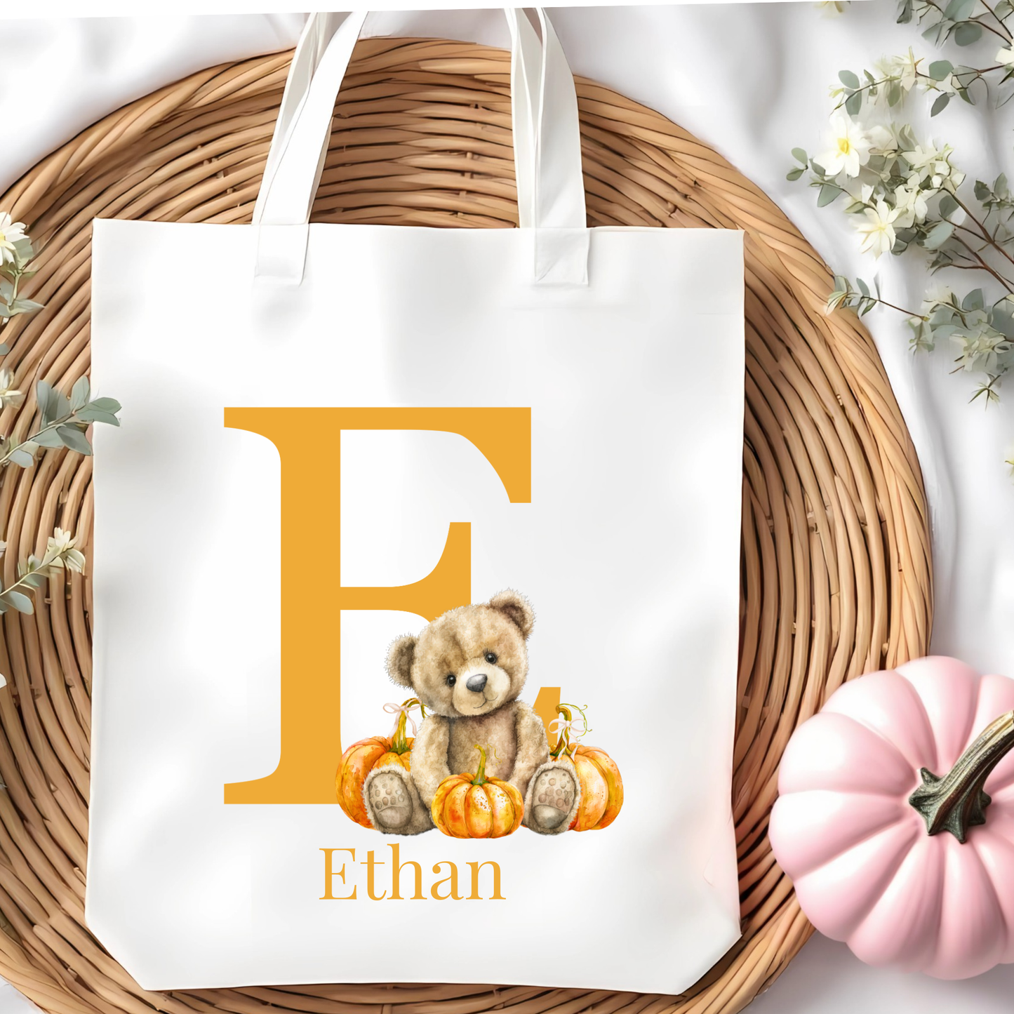 Halloween tote bag - with bear initial