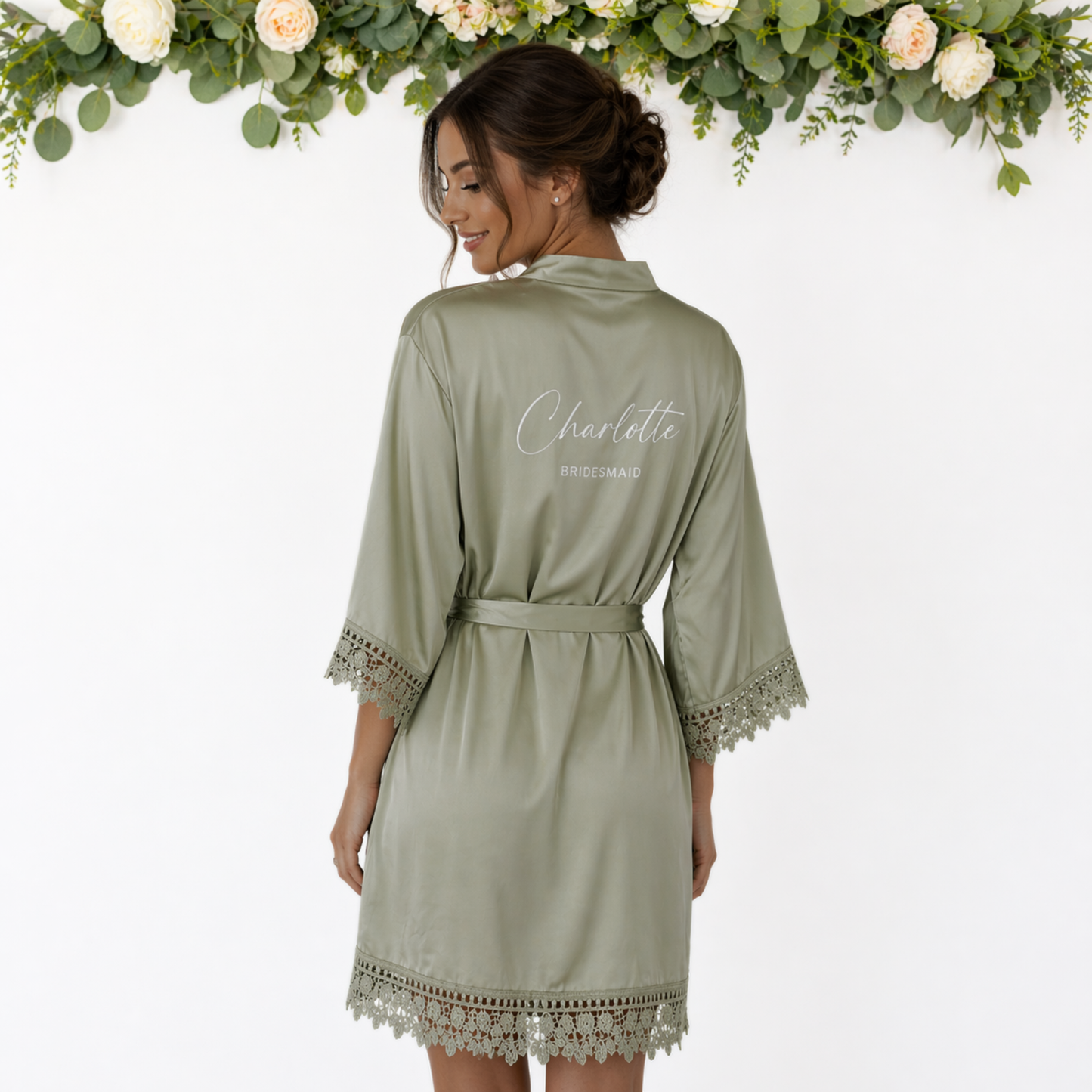 Personalised Adult Robe with Lace Trim