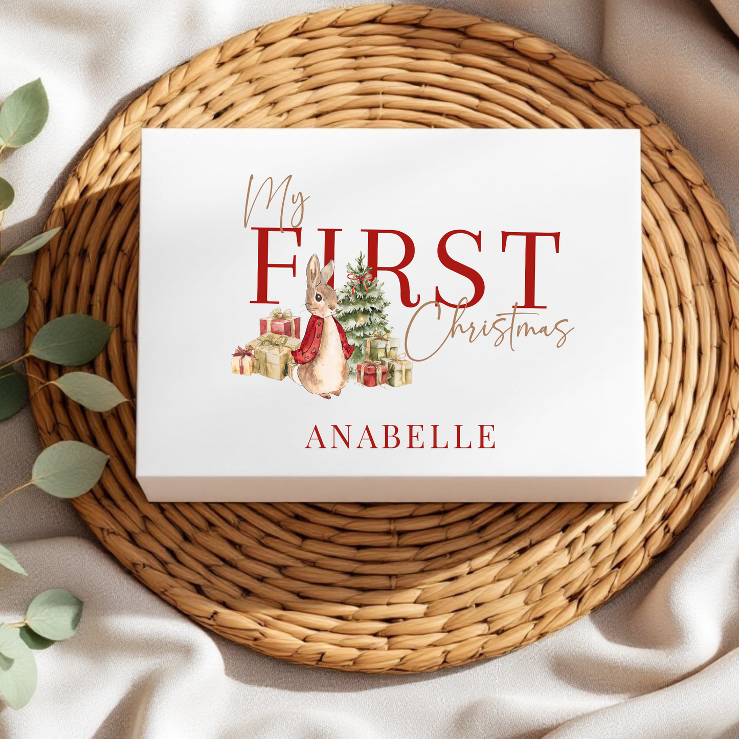 My First Christmas Gift box - Red bunny design