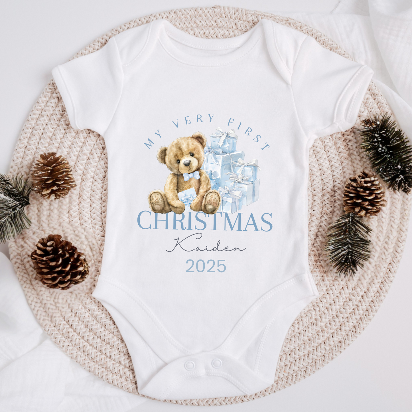 My first Christmas bodysuit - Blue teddy bear