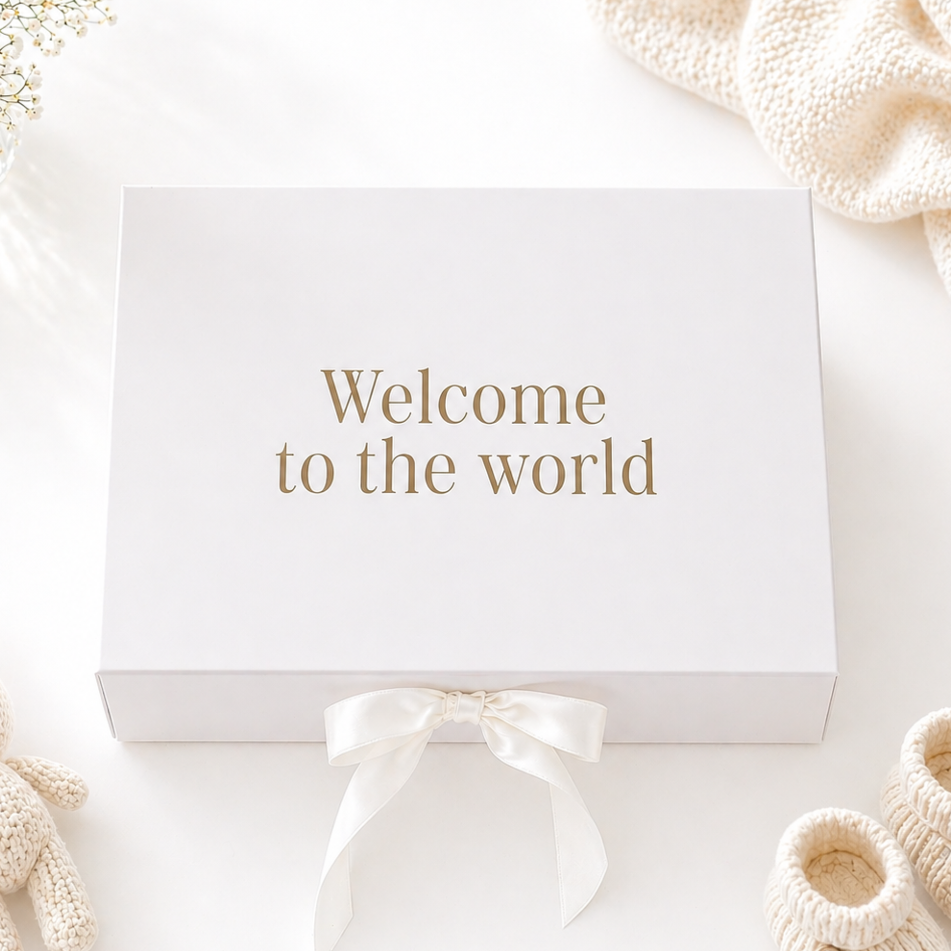 Personalised baby gift box with custom name on the lid