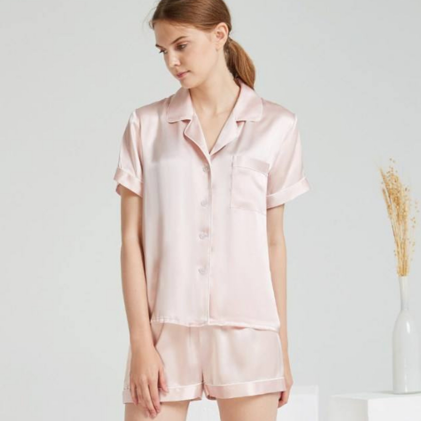 blush pink satin pyjamas for wedding