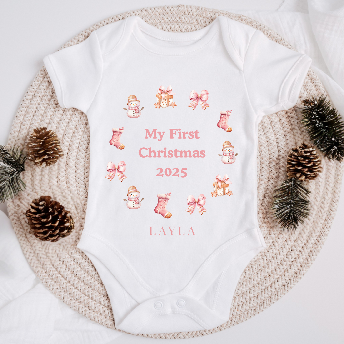My first Christmas bodysuit 2025 - Pink Christmas graphics