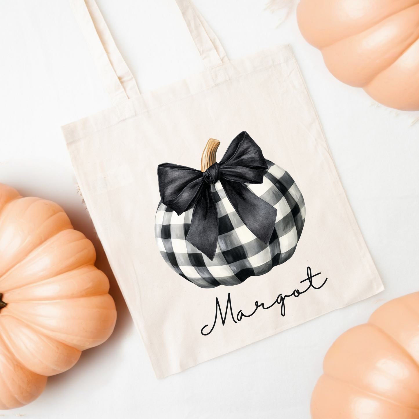 Checked pumpkin tote bag