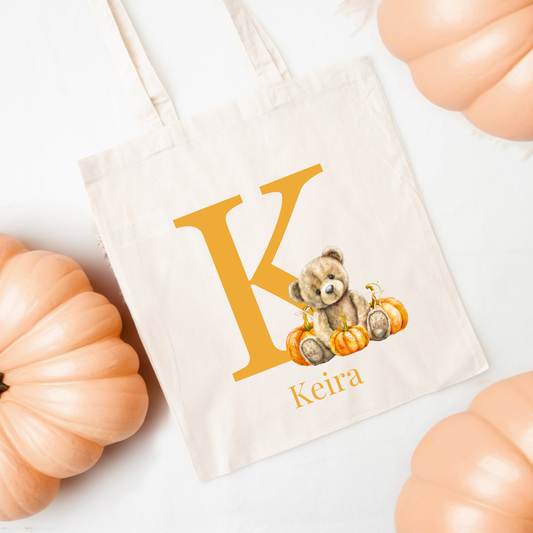 Halloween tote bag - with bear initial