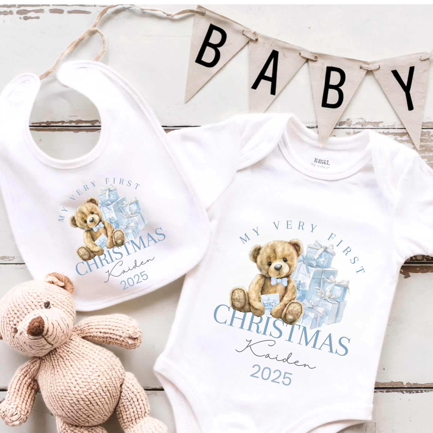 My first Christmas bodysuit - Blue teddy bear