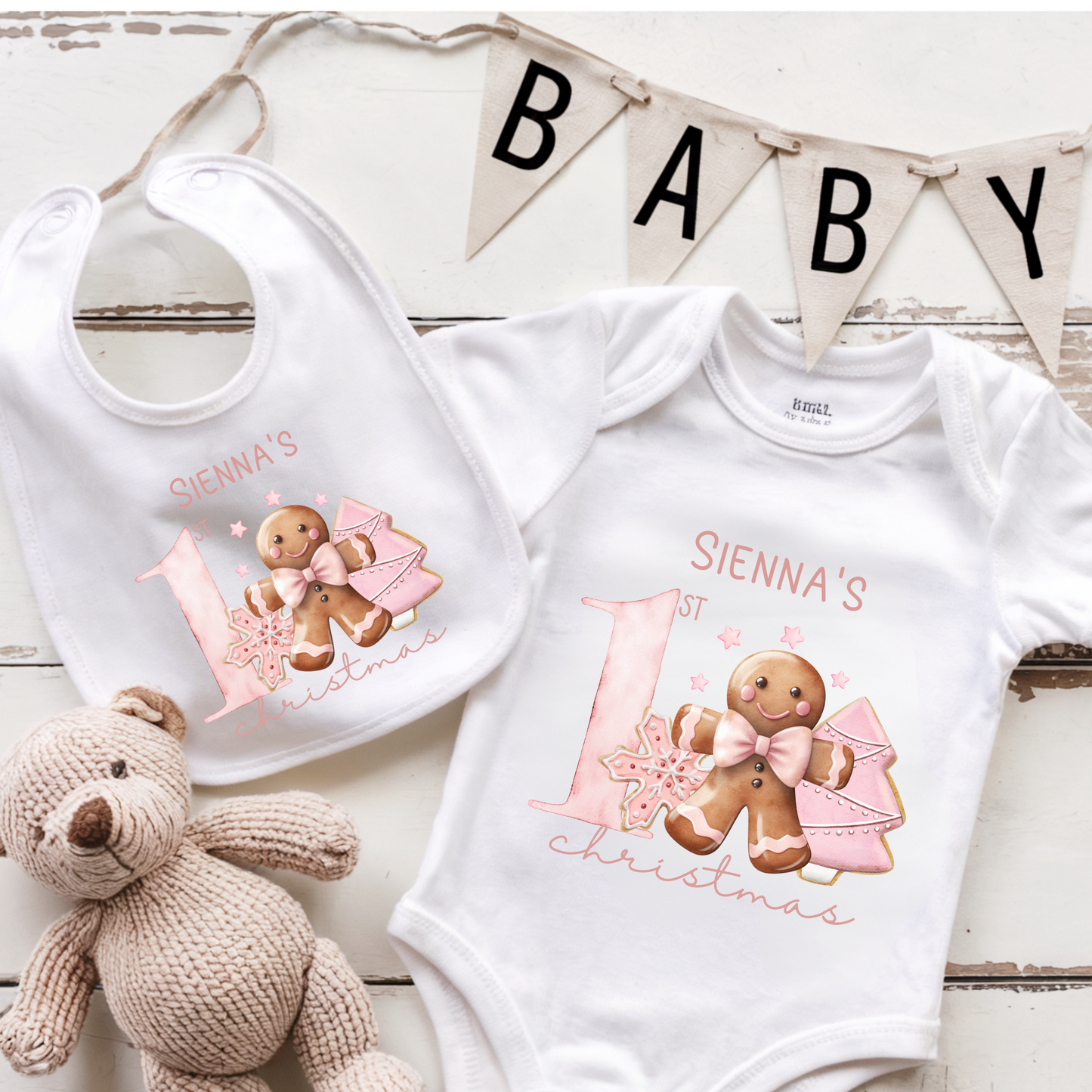 My first Christmas bodysuit - Pink Gingerbread Person