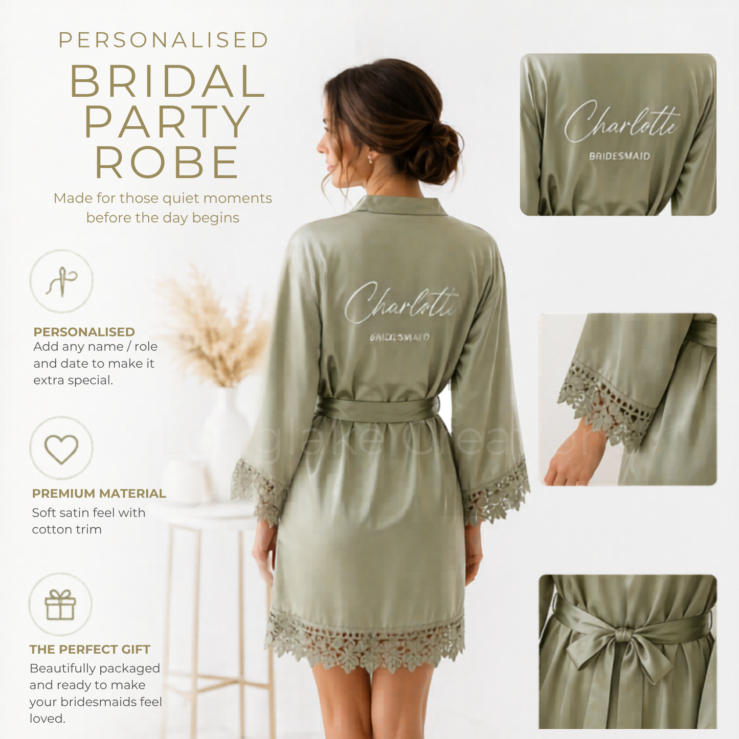 Personalised Adult Robe with Lace Trim