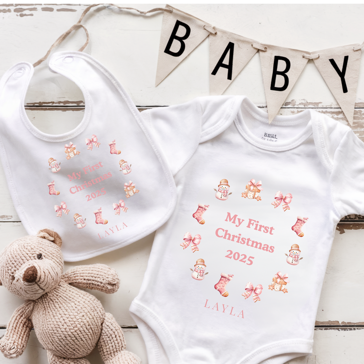 My first Christmas bodysuit 2025 - Pink Christmas graphics