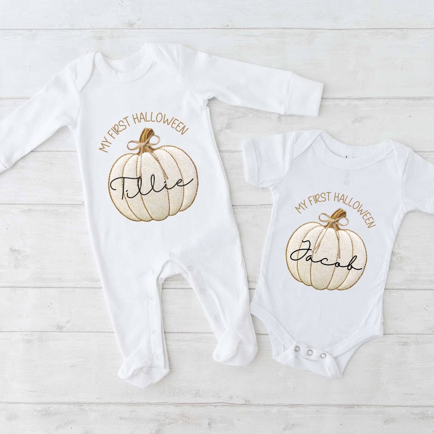 My First Halloween baby grow - rustic pumpkin