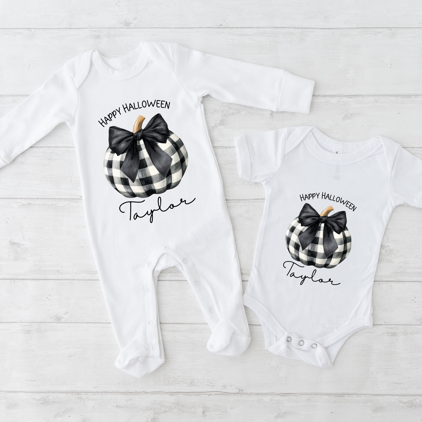 Halloween baby grow - Checked Pumpkin