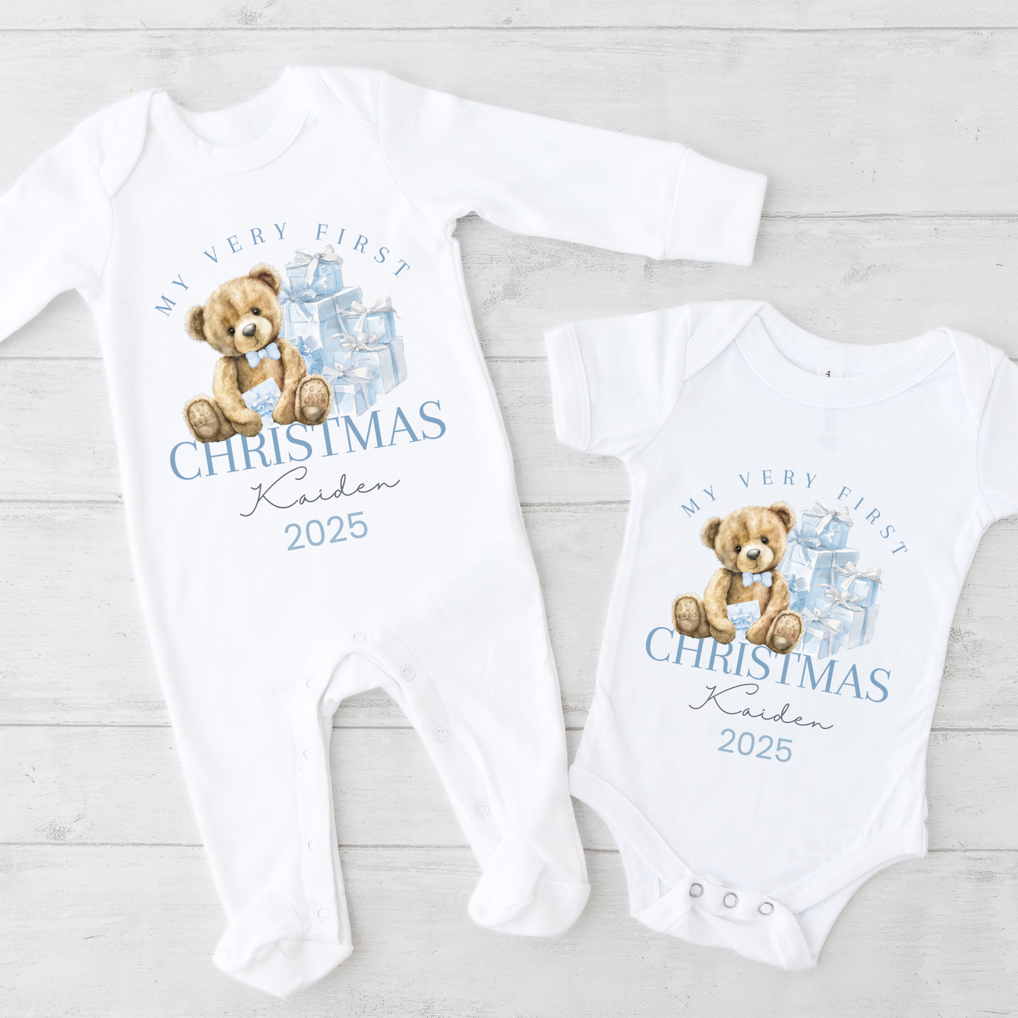 My first Christmas bodysuit - Blue teddy bear