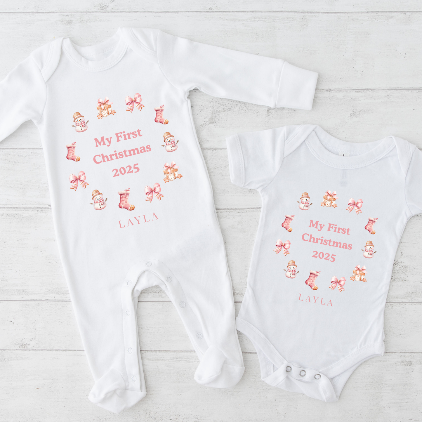 My first Christmas bodysuit 2025 - Pink Christmas graphics