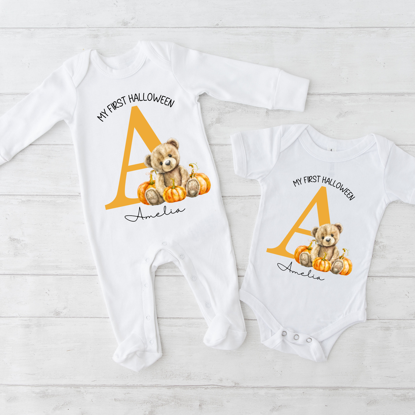 My First Halloween baby grow - with initial bear