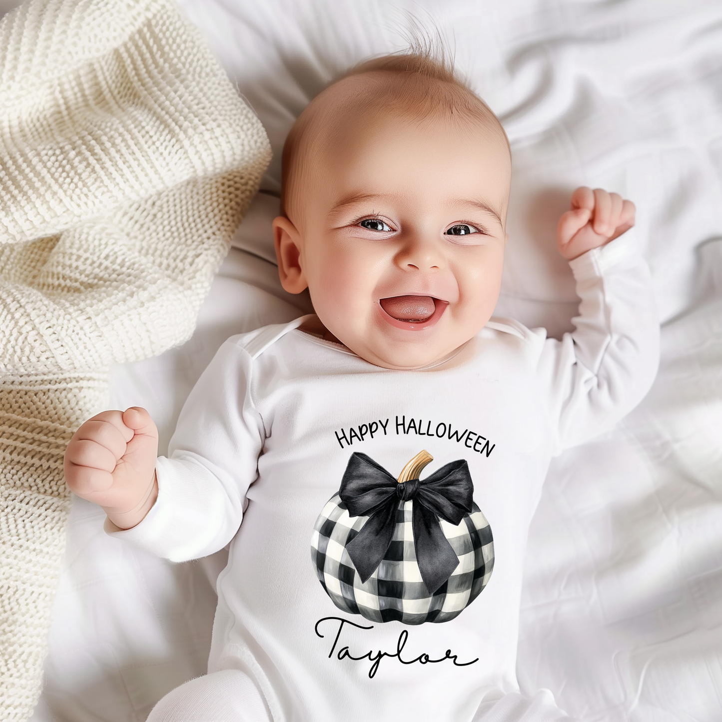 Halloween baby grow - Checked Pumpkin