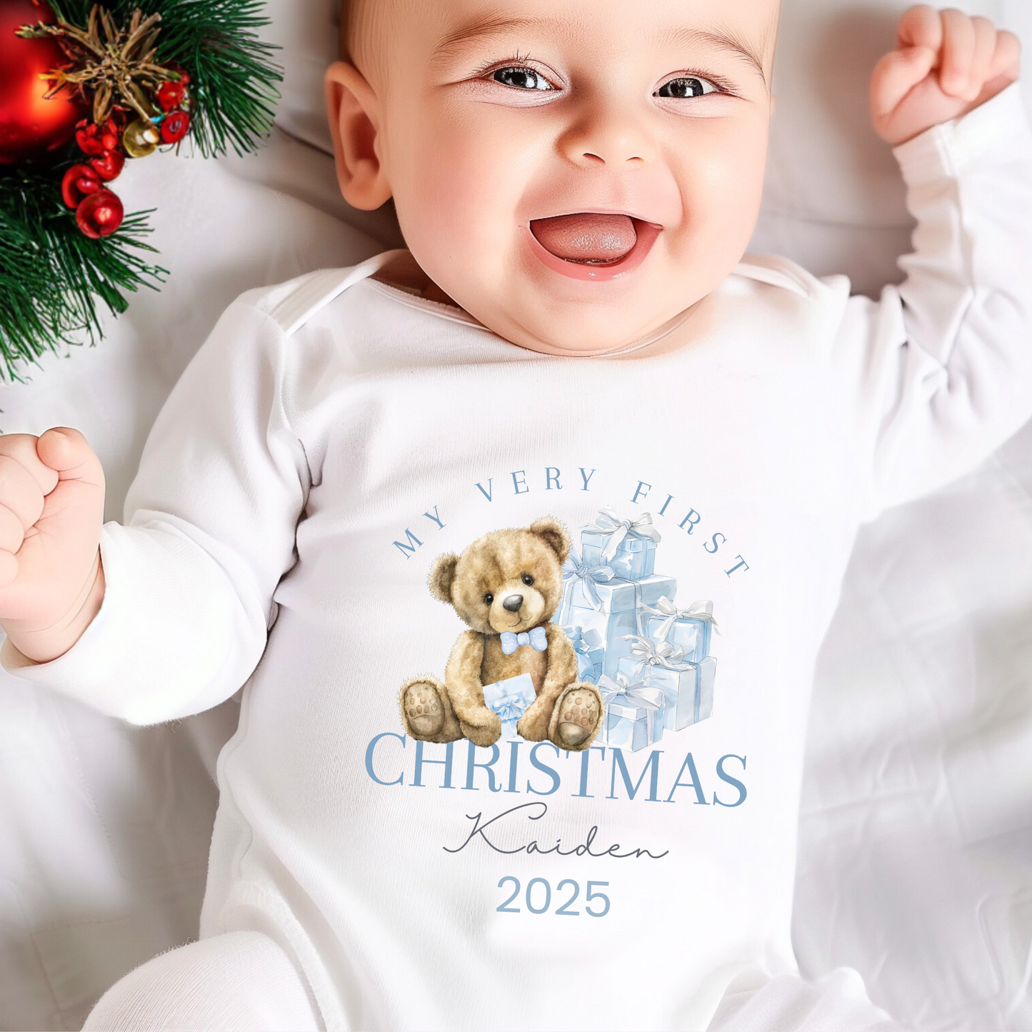 My first Christmas bodysuit - Blue teddy bear
