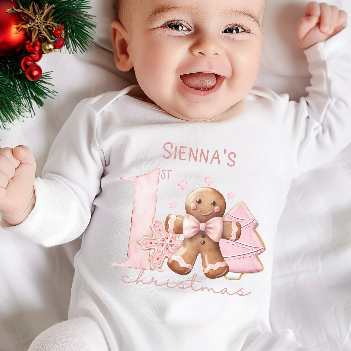 My first Christmas bodysuit - Pink Gingerbread Person