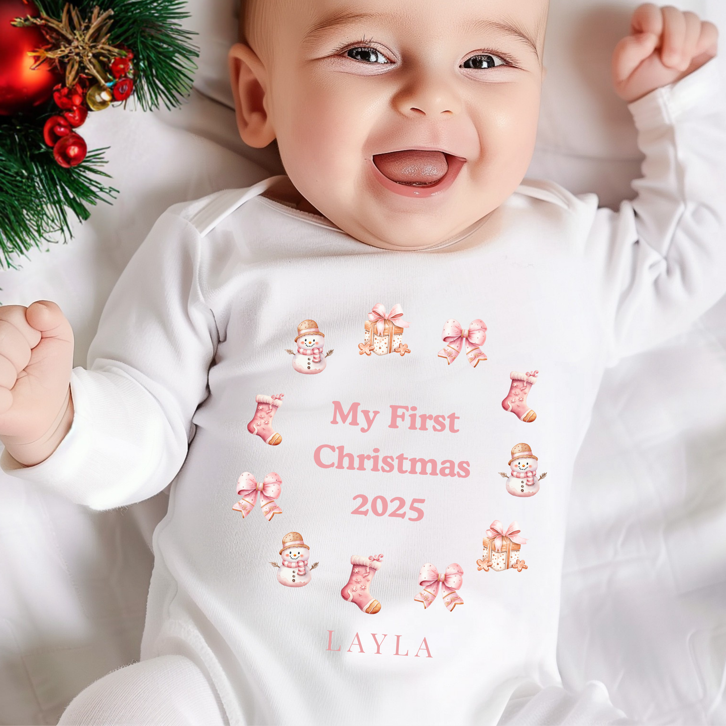 My first Christmas bodysuit 2025 - Pink Christmas graphics