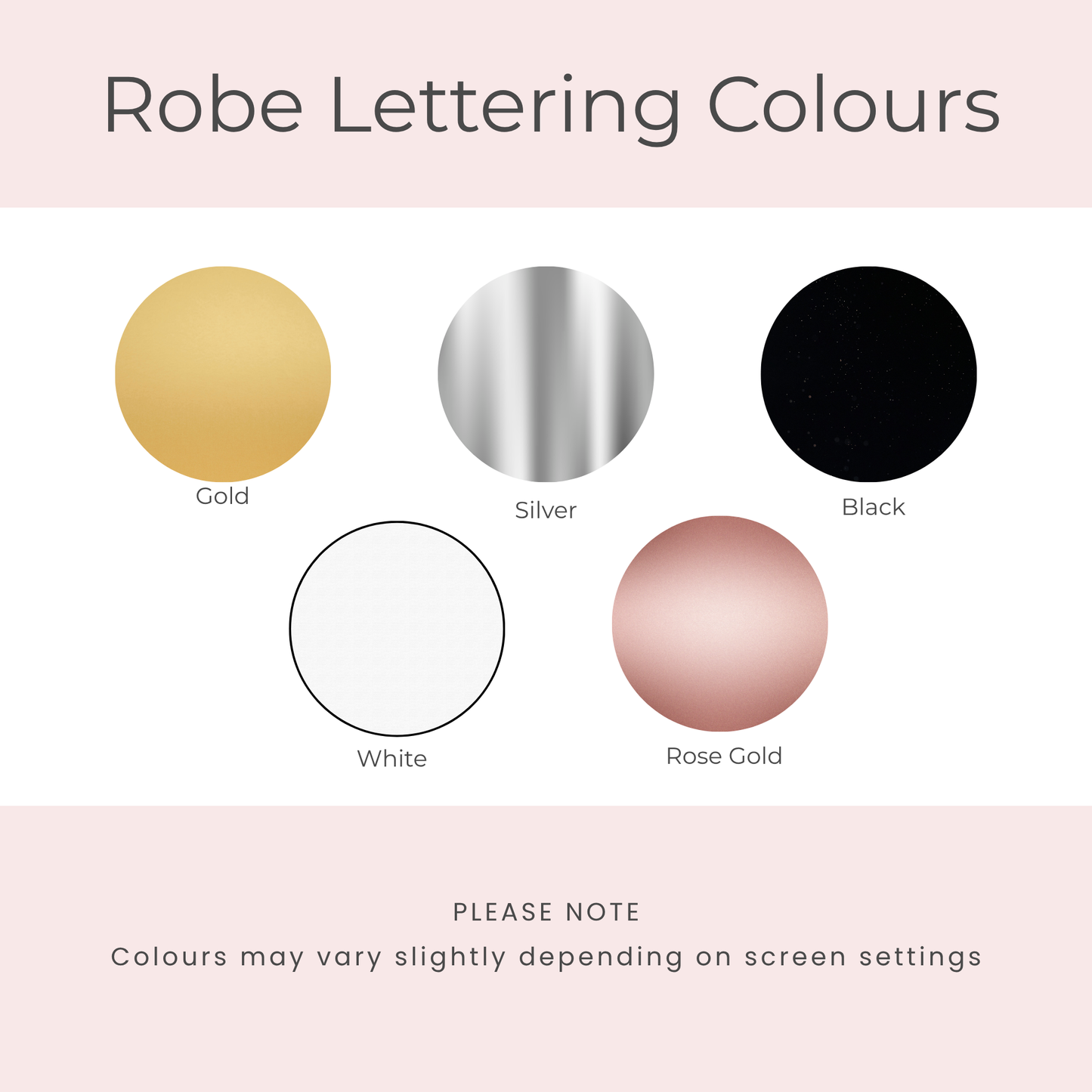 Robe lettering colour options for personalised satin robes