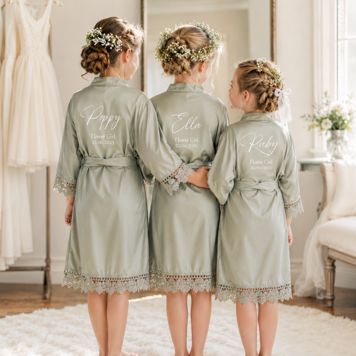 Personalised Flower Girl Robe with Lace Trim